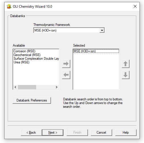 The user chooses a thermodynamic framework along with any additional databases